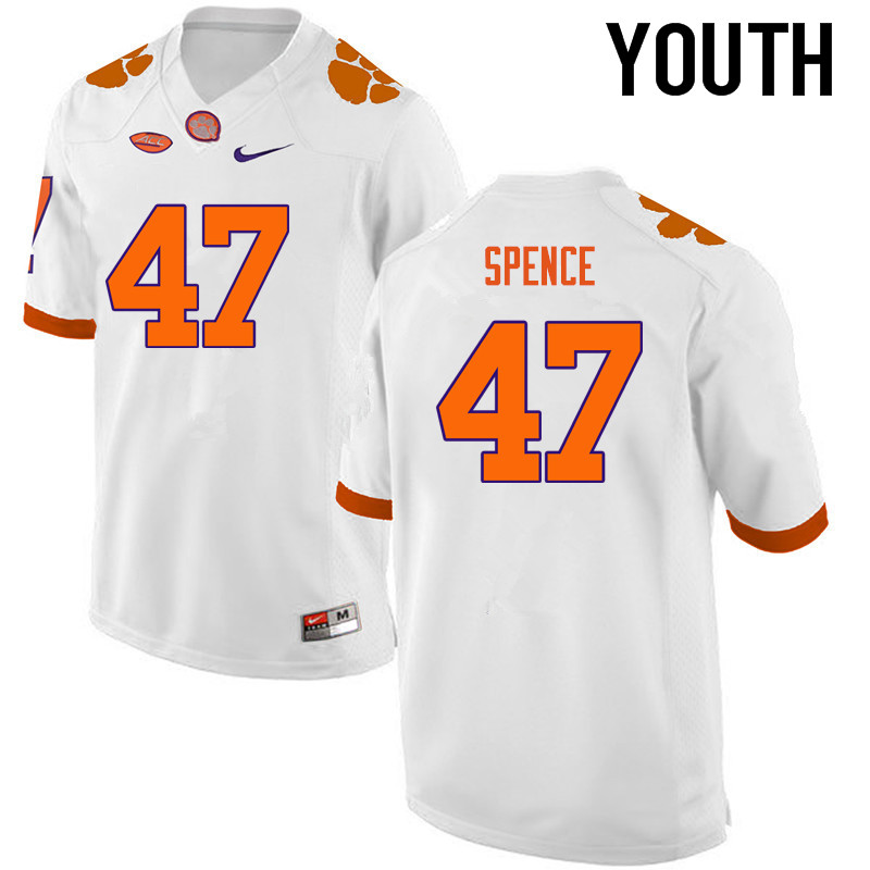 Youth Clemson Tigers #47 Alex Spence College Football Jerseys-White - Click Image to Close
